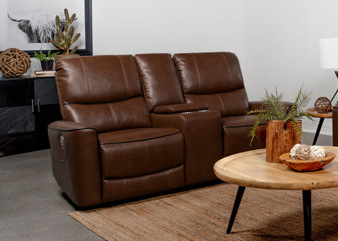 Capella Upholstered Power Reclining Loveseat Saddle BrownSaddle Brown