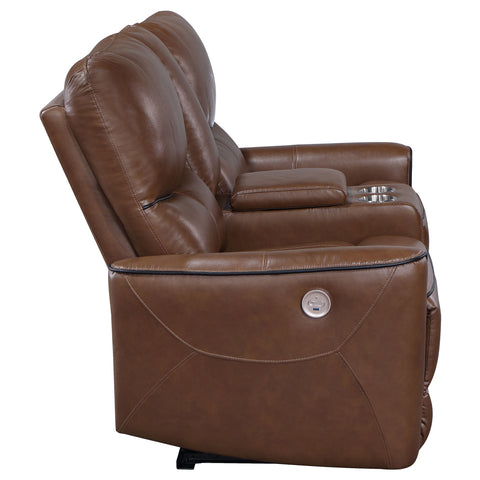 Capella Upholstered Power Reclining Loveseat Saddle BrownSaddle Brown