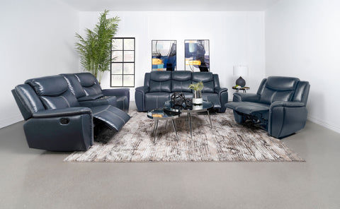 Zira 3-piece Upholstered Reclining Sofa Set BlueBlue