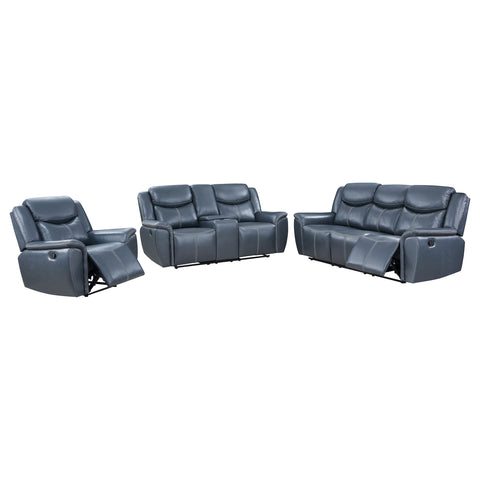 Zira 3-piece Upholstered Reclining Sofa Set BlueBlue