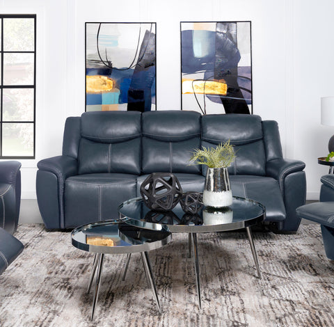 Zira Upholstered Padded Arm Reclining Sofa BlueBlue