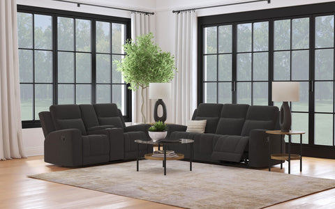Melanie 2-piece Upholstered Reclining Sofa Set CharcoalDark Charcoal