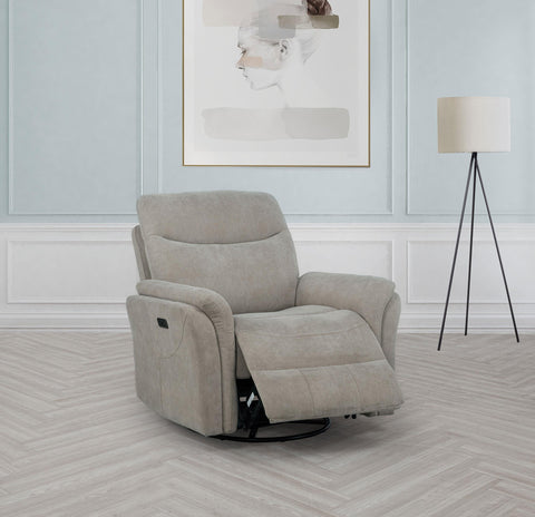 Drover Upholstered Power Swivel Glider Recliner Greige