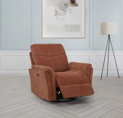 Drover Upholstered Power Swivel Glider Recliner Rust