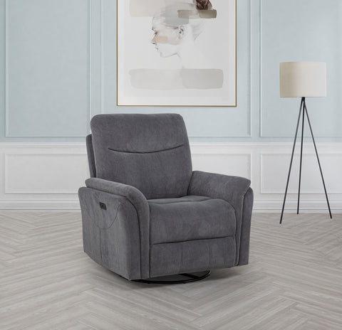 Drover Upholstered Power Swivel Glider Recliner Charcoal Grey