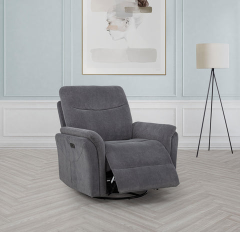Drover Upholstered Power Swivel Glider Recliner Charcoal Grey