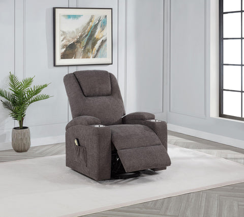 Quimby Chenille Upholstered Power Lift Massage Chair Brown