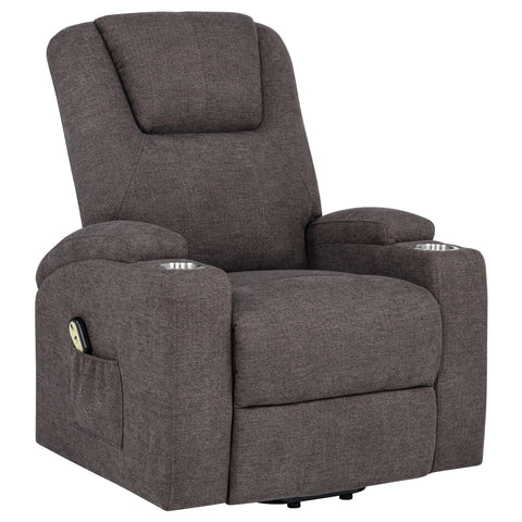 Quimby Chenille Upholstered Power Lift Massage Chair Brown