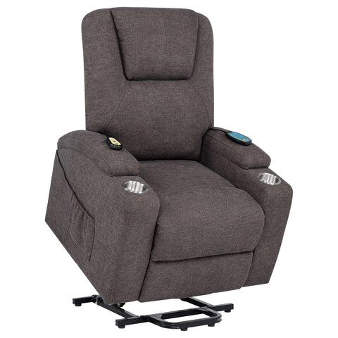 Quimby Chenille Upholstered Power Lift Massage Chair Brown