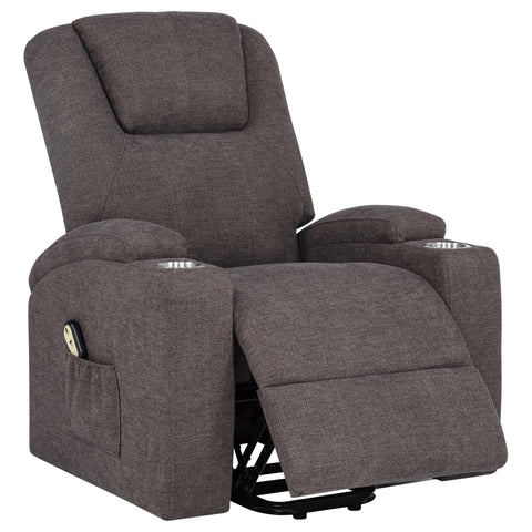Quimby Chenille Upholstered Power Lift Massage Chair Brown