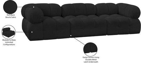 Darcy 102" Black Boucle Fabric Upholstered Sofa, 3-Piece