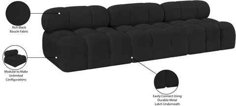 Darcy 102" Black Boucle Fabric Upholstered Armless Sofa, 3-Piece