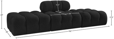 Darcy 102" Black Boucle Fabric Upholstered Sofa, 3-Piece (Style 2)