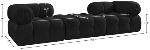 Darcy 102" Black Boucle Fabric Upholstered Sofa, 3-Piece (Style 3)