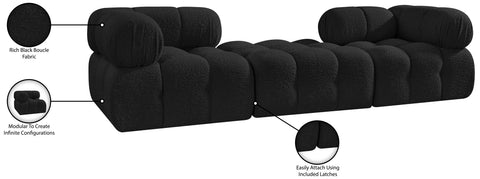 Darcy 102" Black Boucle Fabric Upholstered Sofa, 3-Piece (Style 3)