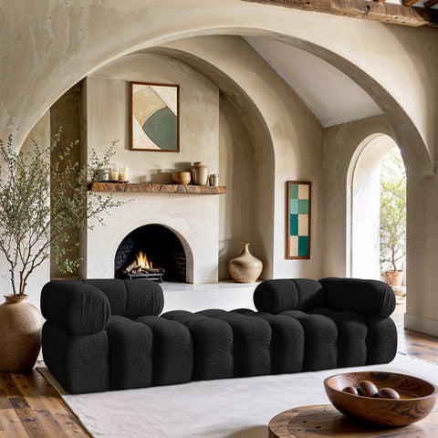 Darcy 102" Black Boucle Fabric Upholstered Sofa, 3-Piece (Style 3)