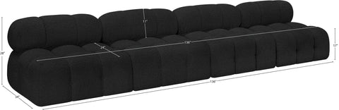 Darcy 136" Black Boucle Fabric Upholstered Armless Sofa, 4-Piece