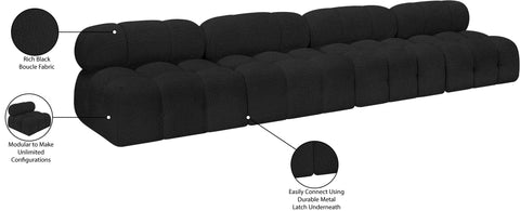 Darcy 136" Black Boucle Fabric Upholstered Armless Sofa, 4-Piece