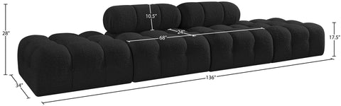 Darcy 136" Black Boucle Fabric Upholstered Sofa, 4-Piece (Style 2)
