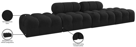 Darcy 136" Black Boucle Fabric Upholstered Sofa, 4-Piece (Style 2)