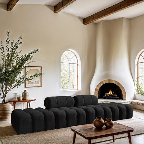 Darcy 136" Black Boucle Fabric Upholstered Sofa, 4-Piece (Style 2)