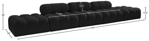 Darcy 170" Black Boucle Fabric Upholstered Sofa, 5-Piece