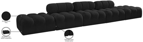 Darcy 170" Black Boucle Fabric Upholstered Sofa, 5-Piece
