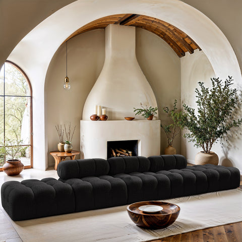 Darcy 170" Black Boucle Fabric Upholstered Sofa, 5-Piece