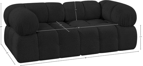 Darcy 68" Black Boucle Fabric Upholstered Loveseat, 2-Piece