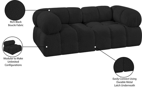 Darcy 68" Black Boucle Fabric Upholstered Loveseat, 2-Piece