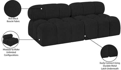 Darcy 68" Black Boucle Fabric Upholstered Armless Loveseat, 2-Piece