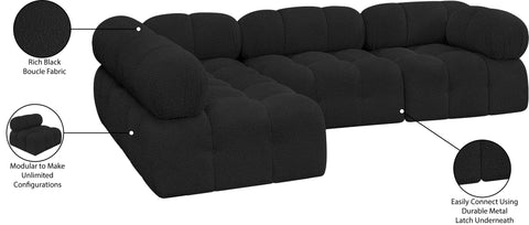 Darcy 102" Black Boucle Fabric Upholstered Sectional, 4-Piece