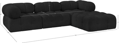 Darcy 102" Black Boucle Fabric Upholstered Sectional, 4-Piece (Style 2)