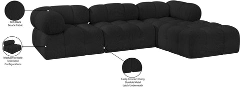 Darcy 102" Black Boucle Fabric Upholstered Sectional, 4-Piece (Style 2)