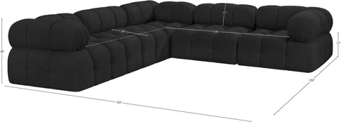 Darcy 102" Black Boucle Fabric Upholstered Sectional, 5-Piece (Style 2)
