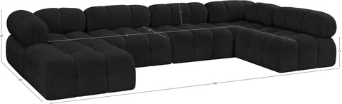Darcy 136" Black Boucle Fabric Upholstered Sectional, 6-Piece