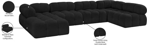 Darcy 136" Black Boucle Fabric Upholstered Sectional, 6-Piece