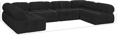 Darcy 136" Black Boucle Fabric Upholstered Sectional, 6-Piece (Style 2)