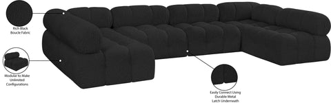 Darcy 136" Black Boucle Fabric Upholstered Sectional, 6-Piece (Style 2)
