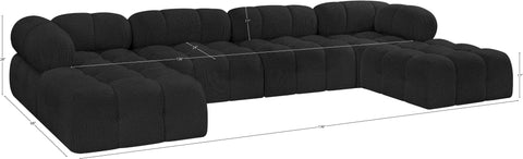 Darcy 136" Black Boucle Fabric Upholstered Sectional, 6-Piece (Style 3)