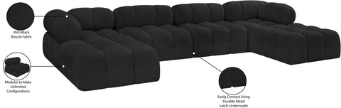 Darcy 136" Black Boucle Fabric Upholstered Sectional, 6-Piece (Style 3)