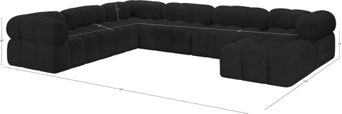 Darcy 136" Black Boucle Fabric Upholstered Sectional, 7-Piece