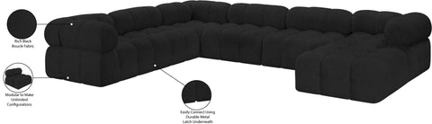 Darcy 136" Black Boucle Fabric Upholstered Sectional, 7-Piece