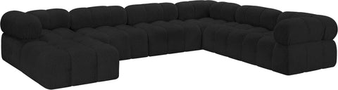 Darcy 136" Black Boucle Fabric Upholstered Sectional, 7-Piece
