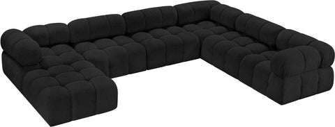 Darcy 136" Black Boucle Fabric Upholstered Sectional, 7-Piece