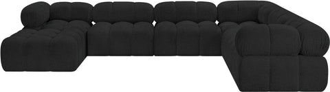 Darcy 136" Black Boucle Fabric Upholstered Sectional, 7-Piece
