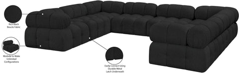 Darcy 136" Black Boucle Fabric Upholstered Sectional, 8-Piece