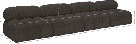 Darcy 136" Brown Boucle Fabric Upholstered Armless Sofa, 4-Piece