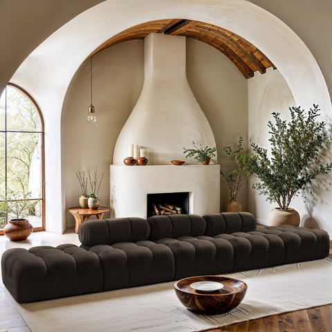 Darcy 170" Brown Boucle Fabric Upholstered Sofa, 5-Piece