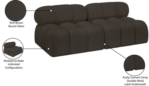 Darcy 68" Brown Boucle Fabric Upholstered Armless Loveseat, 2-Piece